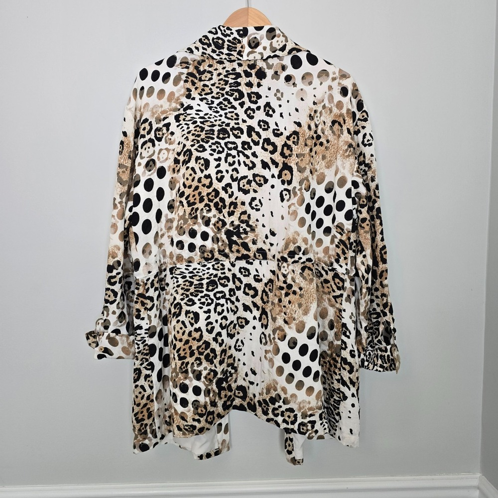 Chicos Womens Animal Print Longline Jacket Size XL Leopard‎ Lightweight Mob Wife - Picture 12 of 15